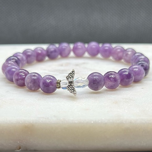 Lepidolite Natural Gemstone Bracelet - Angel Charm Bracelet - Picture 1 of 4